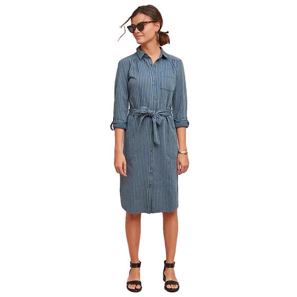 Anthropologie Dresses & Skirts - Anthropologie Bellamy Womens 8 Striped Roll Tab Sleeves Midi Shirtdress Belted